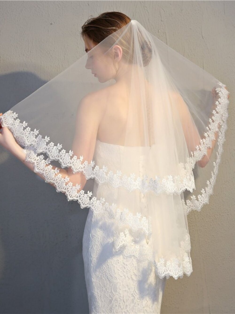 2 Tier Fingertip Bridal Veil 60cm 90cm Simple